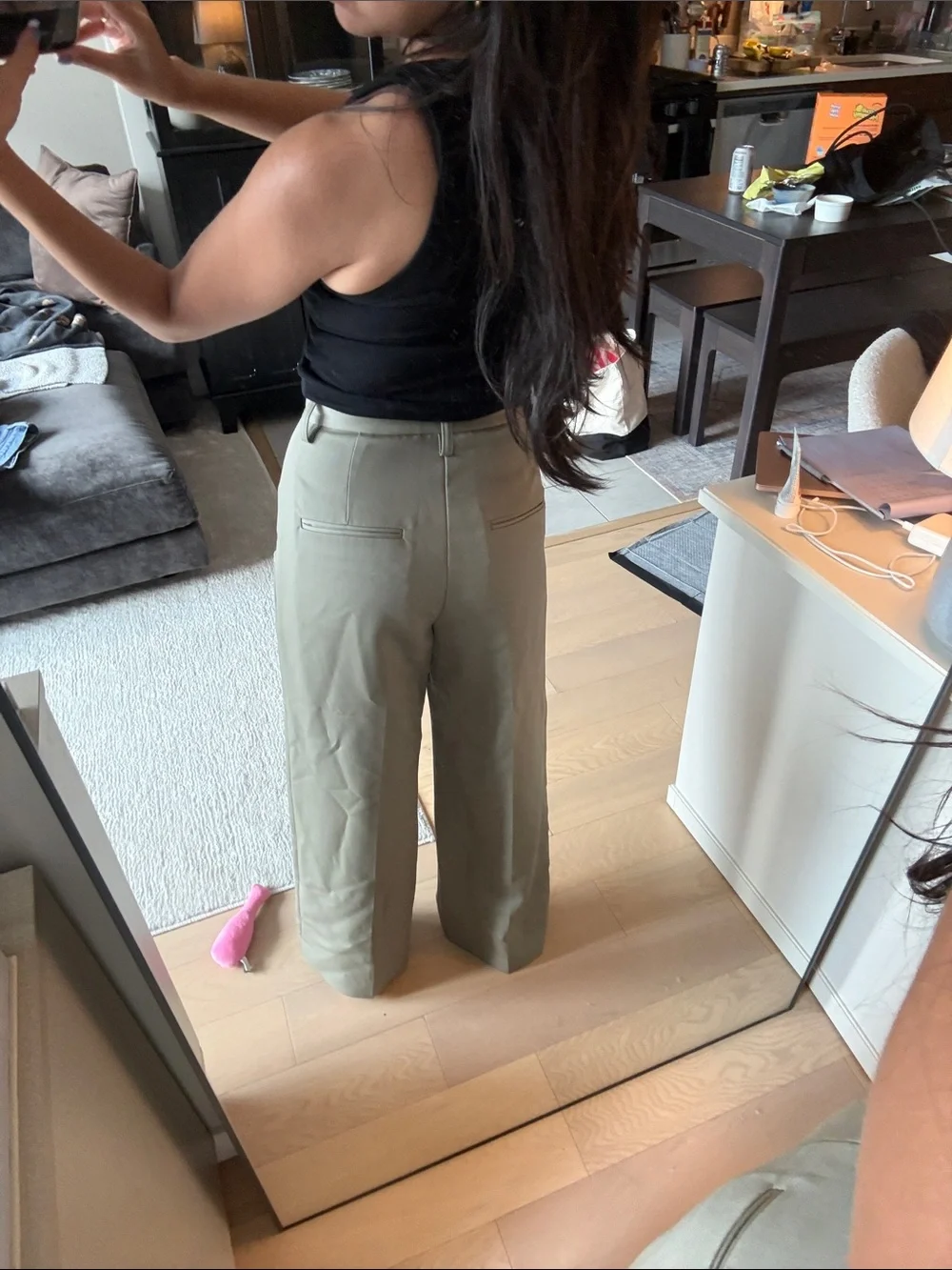 Anine Bing Cream & Green Wide-Leg High-Waist Trousers